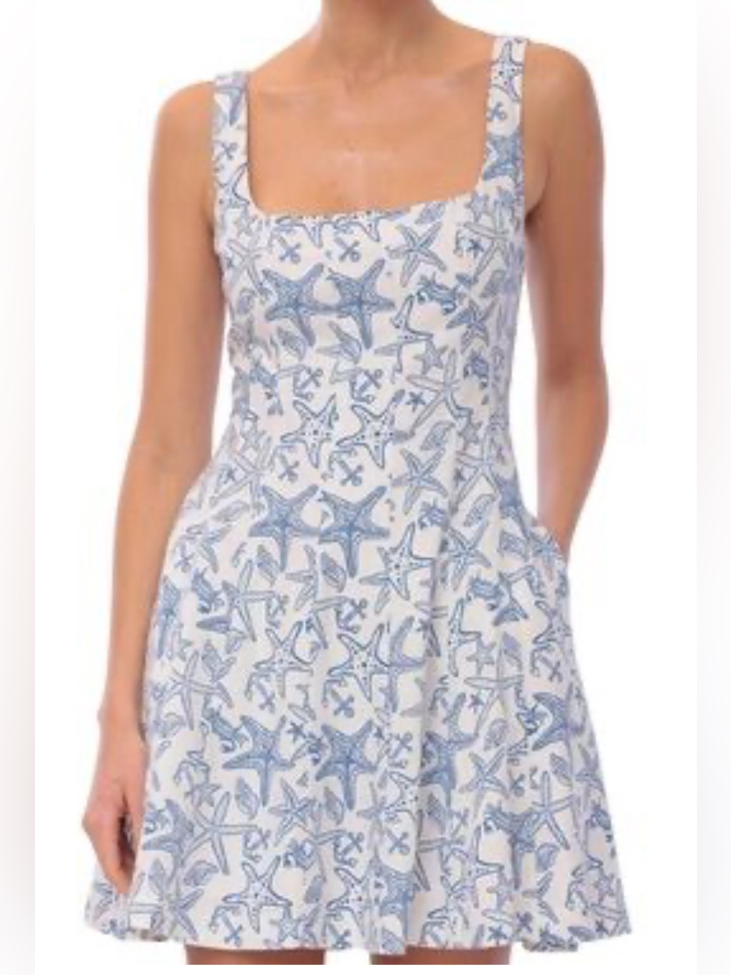 Avec Les Filles Linen Blend Fit Flare Nautical Starfish Anchor Dress Size 12 Nwt